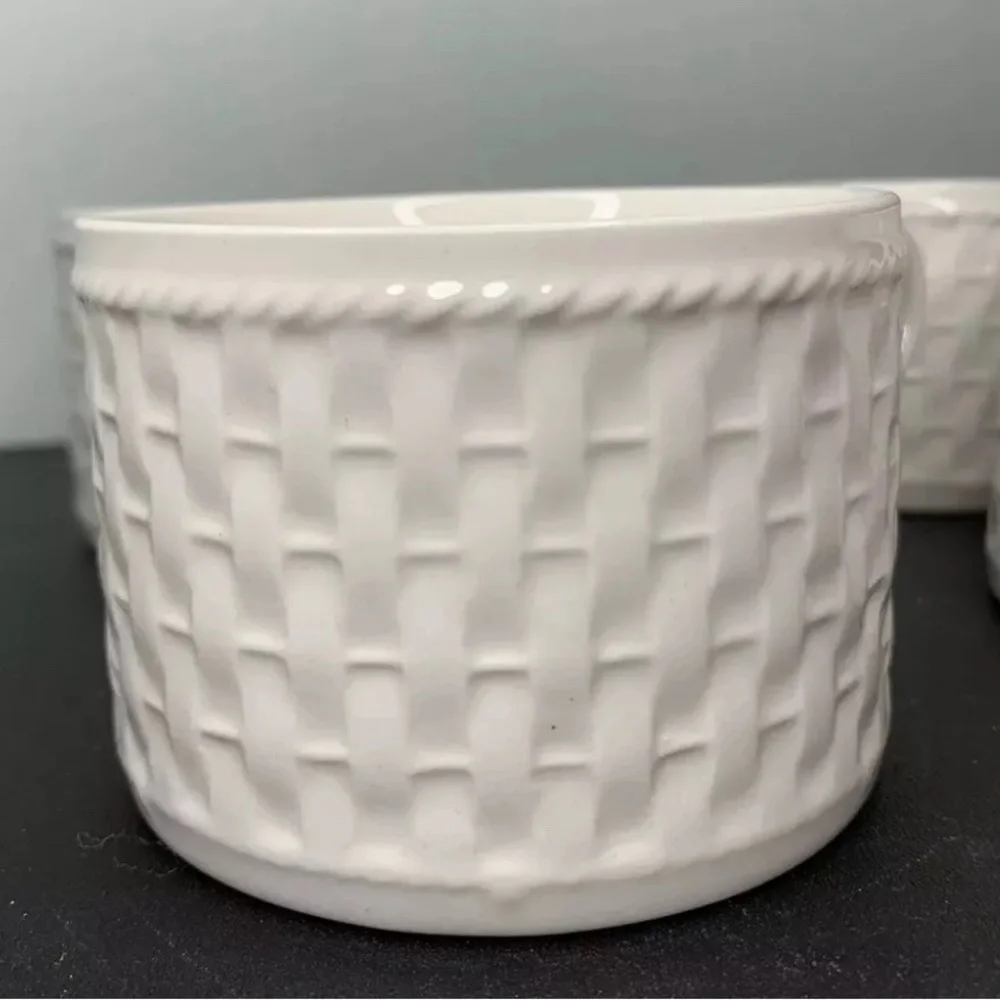 ONEIDA Westerly Basket Weave Demitasse Mugs Woven White Wicker 6 Cups, NIB - Picture 2 of 7